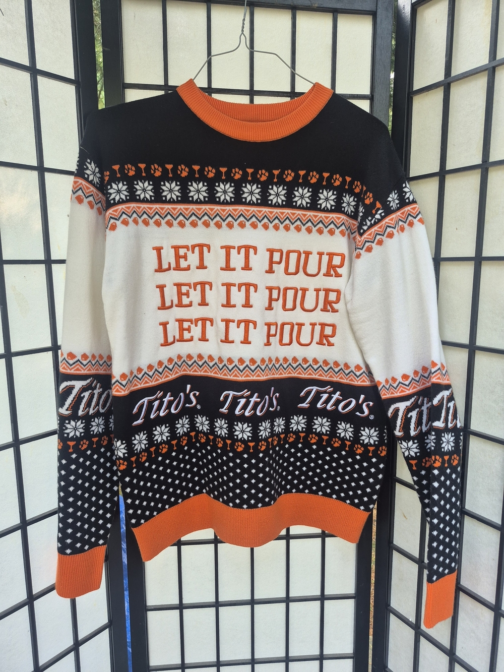 Tito's 'Let It Pour' Men's Holiday Cardigan Sweater - Black, White & Orange